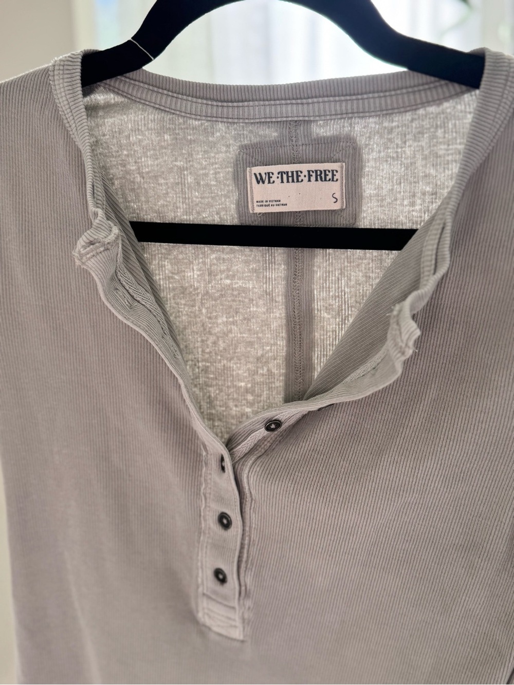 We The Free Ribbed Henley Top in Light Sage Gray